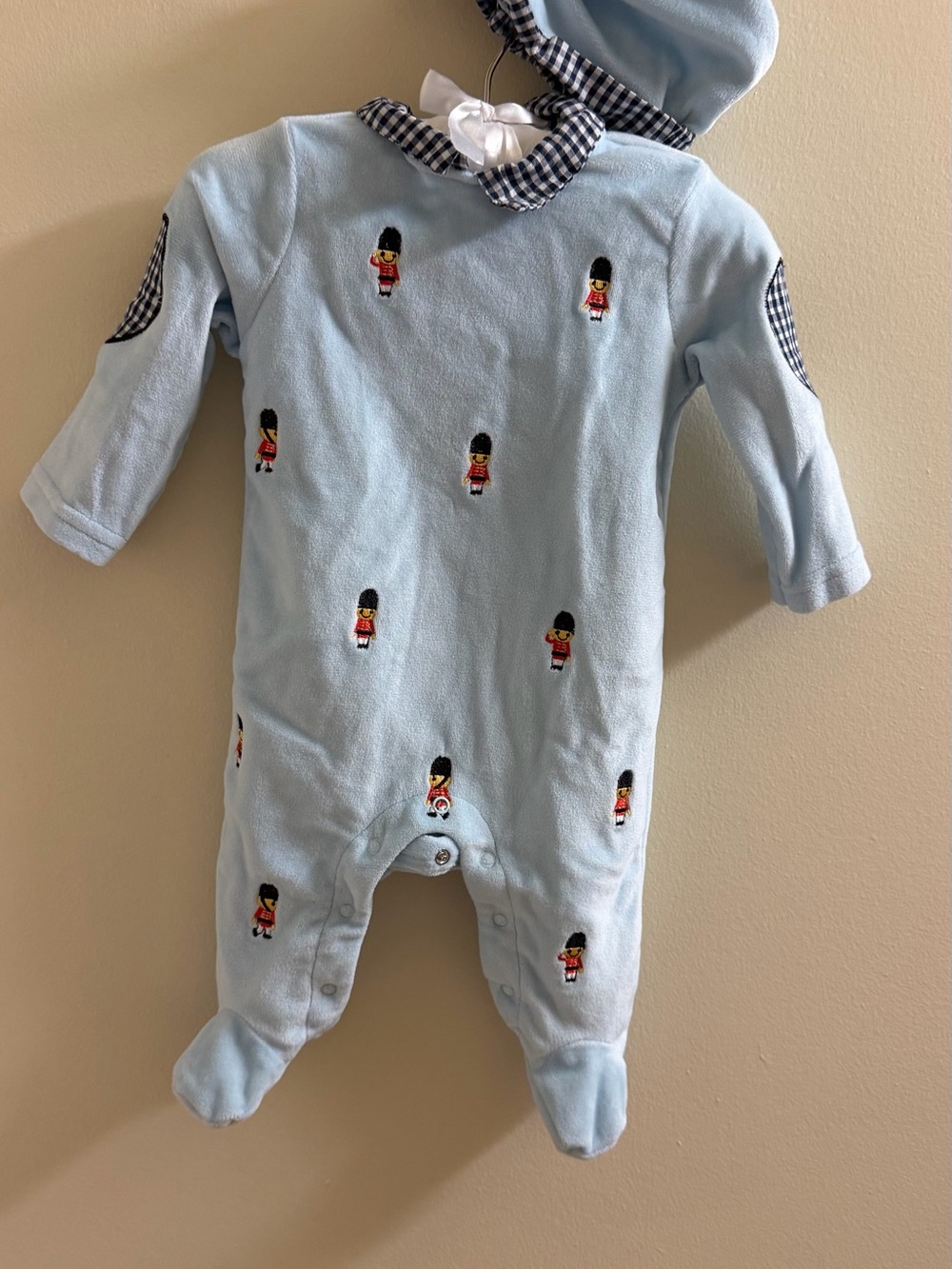 Baby Starters Light Blue Footed One-Piece with Soldier Embroidery